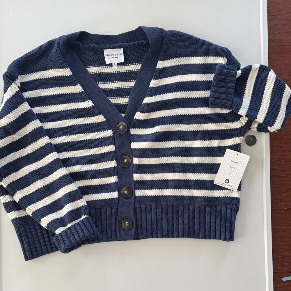 NWT Willow&Wind Navy and White Striped Cotton Cardigan